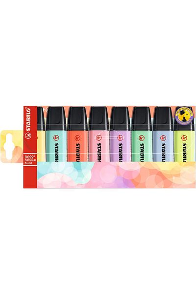 erorex Highlighter Boss Original Pastel Wallet Of 8 Assorted Colours