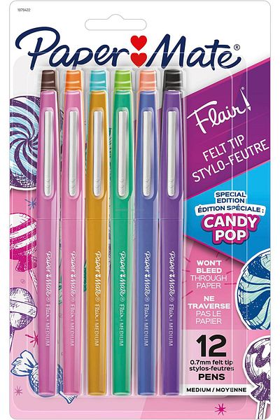 erorex Flair Felt Tip Pens Medium Point 0.7Mm Limited Edition Candy Pop Pack Assorted Colors 12 Count