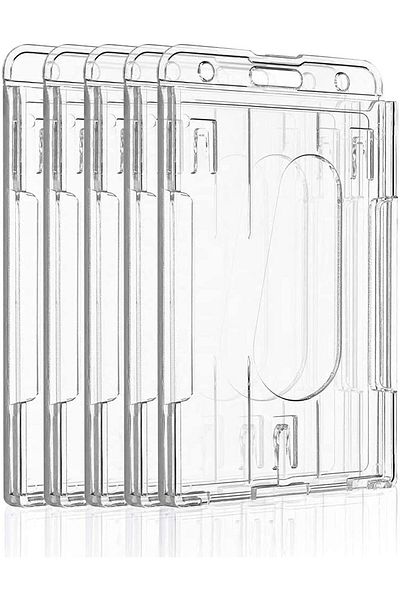 erorex Card Protector Vertical 2 Card Badge Holder Transparent Plastic Id Credit Card Protector With Thumb
