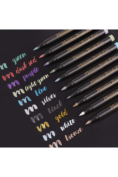 erorex Metallic Brush Marker Pens 10 Colors Metallic Marker Pens Brush Tip Shimmer Markers Pens Metallic
