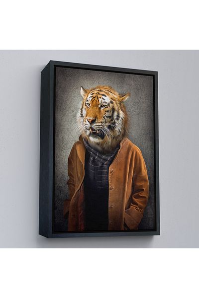Harita Sepeti Pictură decorativă pe pânză Tigru Om în cadru auriu