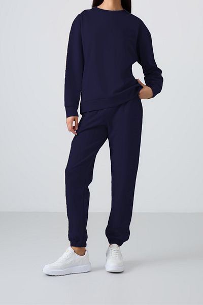 ruNadeS Γυναικεία αθλητική φόρμα Navy Blue με 3 νήματα με λαιμόκοψη στο κάτω μέρος με μαλακό φλις εσωτερικά