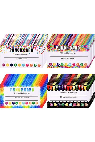 erorex 200Pcs Punch Cards Incentive Loyalty Reward Card Student Awards Punch Cards，Circle Hand Punch For
