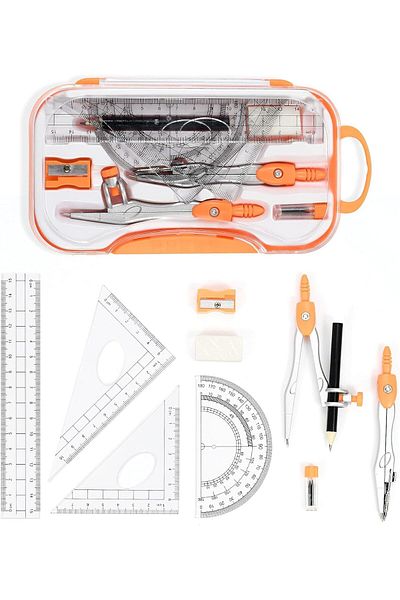 erorex Math Geometry Kit Sets 10 Piece Student Supplies With Shatterproof Storage Box Includes Rulers