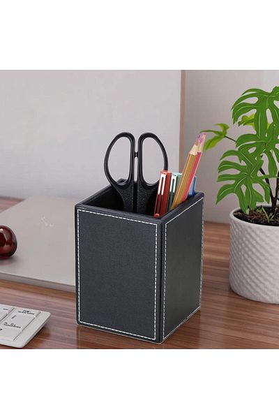 erorex Faux Leather Pen Pot Black