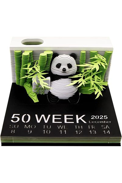 erorex Time Piece Calendar 2025 3D Art Panda Notes Pad Desktop Calendar Crafty Desktop Paper Decorative