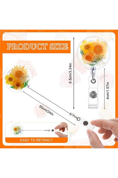 erorex 3 Pcs Flower Id Badge Reel Retractable Holders Resin Id Card Badge Holder Reels Badge Clip Floral