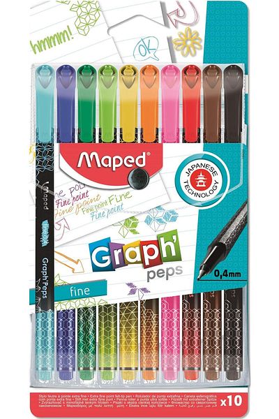 erorex 749050 Graph'Peps Felt Tip Pens Fine Point 0.4 Mm Durable Tip Writing Comfort Pack Of 10 Colors