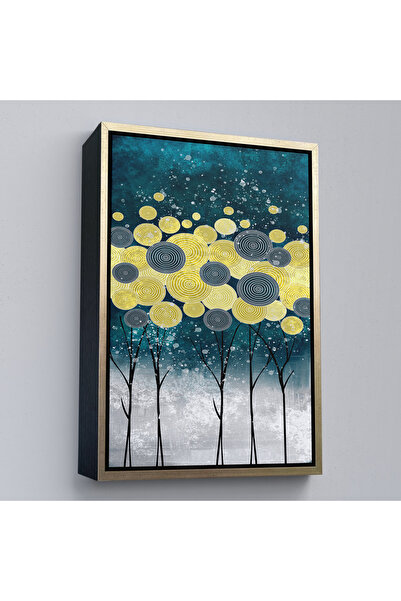 Harita Sepeti Noćni pogled na platnu sa zlatnim okvirom, savremena moderna sl...