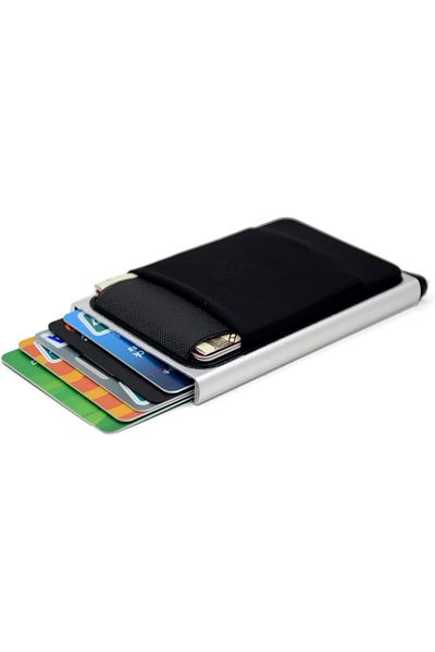 erorex Business Cards Aluminum Wallet With Elasticity Back Pouch Id Credit Card Holder Mini Rfid Wallet