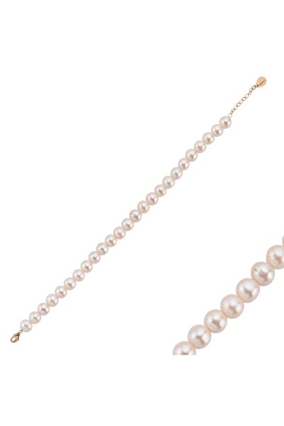 Birinci 925 Ayar Gümüş 8 mm Sıralı Doğal İnci Bileklik