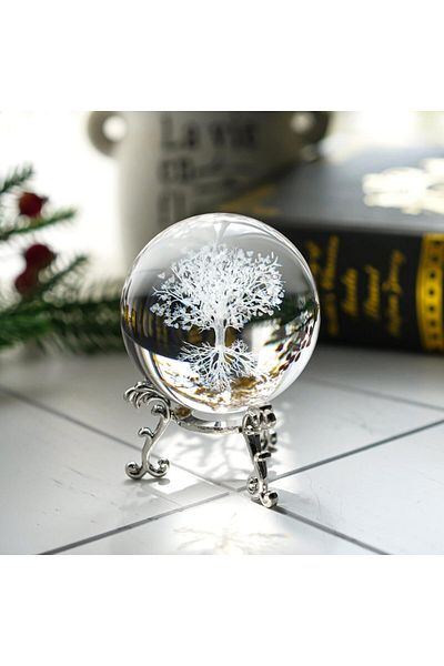 erorex 60Mm Tree Of Life Crystal Ball With Stand Decorative Paperweight 3D Laser Engraved Glass Plant Life