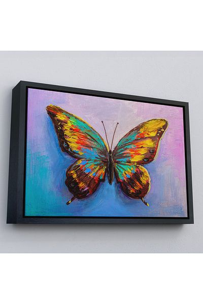 Harita Sepeti Pictură în ulei de fluture colorat cu cadru auriu Aspect pictură decorativă pe pânză