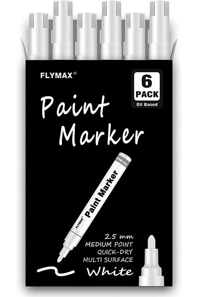 erorex White Paint Pens 6 Pack 2.5Mm Medium Tip White Paint Marker Permanent For Wood Rock Plastic Leather
