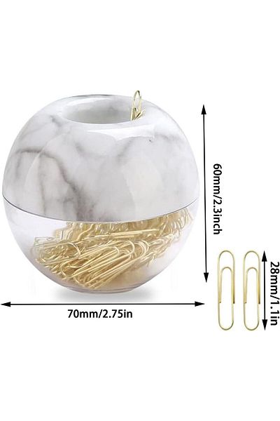 erorex Magnetic Paper Clip Holder Marble White Holder With Gold Paper Clips 100Pcs 28Mm 1.1 Inch For