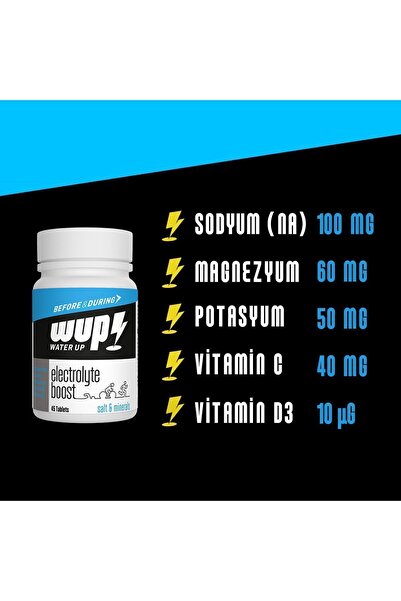 Water Up WUP Electrolyte Boost, Sodyum, Potasyum, Magnezyum, Tuz Hapı, 45x2 Çiğneme Tableti, Aromasız