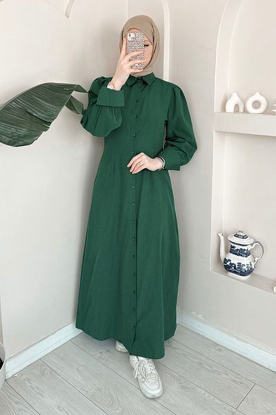 ModaAycan Buttoned Long Khaki Dress Ma333
