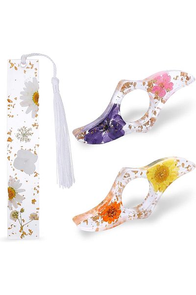 erorex 3Pcs Thumb Book Page Holder Dried Flower Resin Book Holders For Reading Book Finger Holder Ring