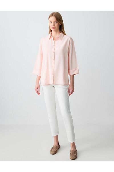 Jimmy Key Pink Relaxed Cut Three Quarter Sleeve Long Woven Shirt