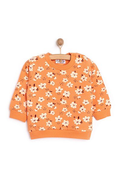 ebebek Hello Baby Hellobaby Baby Girl Sweatshirt with Ribbon Flower Print Long Sleeve