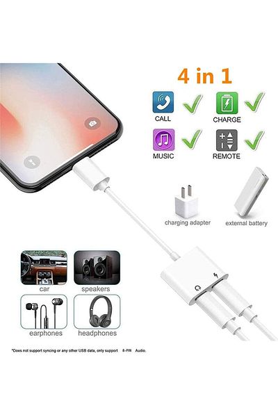 erorex For Iphone Headphones Adapter & Splitter 2 In 1 Dual Lightning Charger Cable Aux Audio Adapter