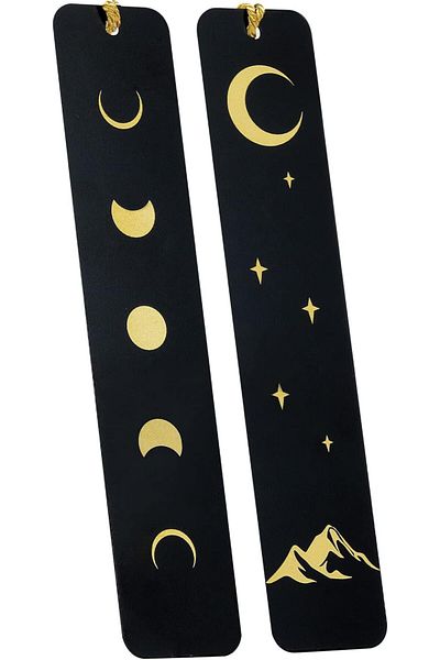 erorex Bookmark Set Metal 2 Pieces Black Golden Moon Mountain Perfect For Bibliophiles For Bookworms