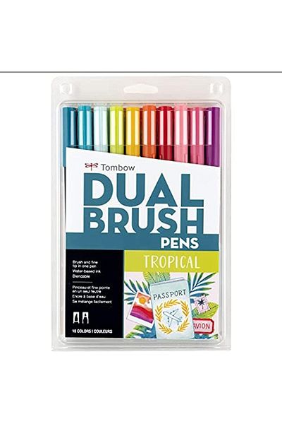 erorex 56189 Dual Brush Pen Art Markers Tropical 10 Pack. Blendable Brush And Fine Tip Markers