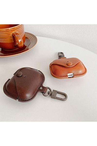 erorex Leather Case For Airpods Pro With Keychain Hook Up Shockproof Cover For Airpods 3 Brown