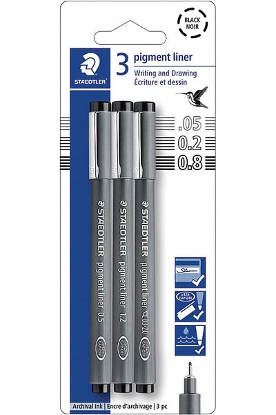 erorex Pigment Liner Pack Black 3 Pens Assorted Line Widths 0.05Mm 0.2Mm 0.8Mm 308 9Sbk3