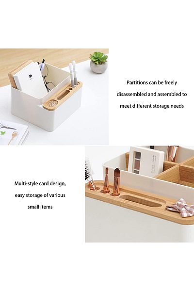 erorex Desktop Storage Box Detachable Wood Desktop Storage Caddy Multifunctional Storage Box Desktop