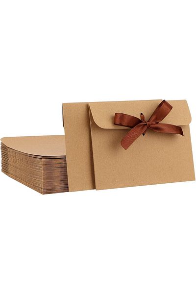 erorex 50 Pack Of Envelopes With Ribbon Kraft Paper Envelope Bags For Invitations Wedding Parties