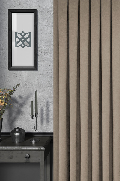 MARİTSA Background Curtain - Velmatt Series Velvet Effect High Grammage Brown Dense Pleat (1X3) Single Wing