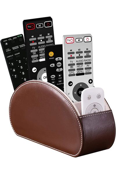 erorex Remote Control Holder Vegan Leather Tv Remote Caddy Desktop Organizer 5 Compartments Fits Tv