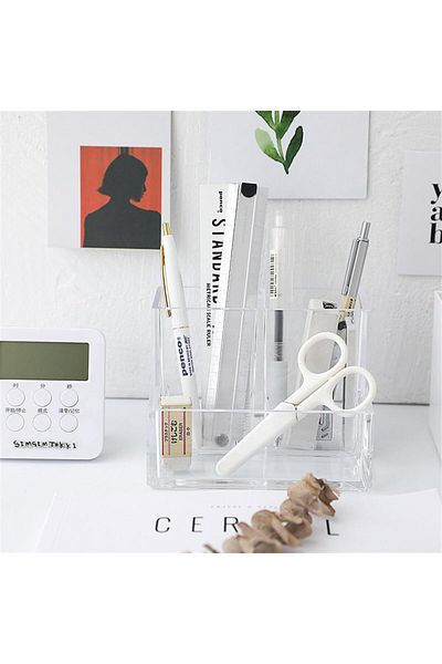 erorex Pen Holder For Desk 2 Pack Clear Acrylic Makeup Brush Holder Desk Accessories Pencil Cup With