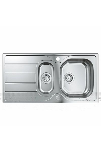 Grohe Chiuveta bucatarie Grohe 31564SD1, 2 cuve, montare pe blat, kit montaj si evacuare, Argintiu