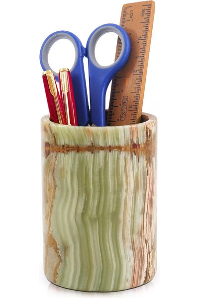 erorex Marble Pen Holder Green Onyx 4 Inch Inches Handmade Pencil Holder For Desk Desk Organizer And