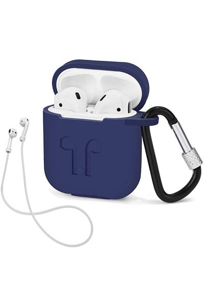 erorex غطاء حماية سيليكون لسماعات Airpods مع حلقة تثبيت للملحقات - أزرق داكن
