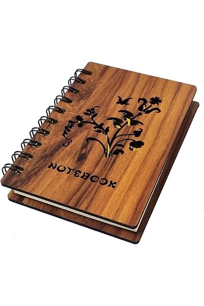 erorex Premium Wooden Blank Spiral Notebook 14.5X9.5Cm 100 Pages 80Gsm Memo Notepad Sketchbook Students