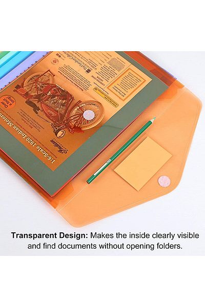 erorex 12 Pack Plastic Envelopes A4 Size File Folder With Button Snap Closure And Label 8 Assorted Colors