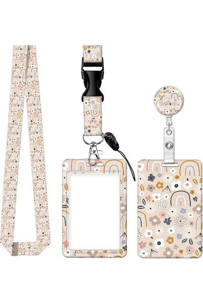 erorex Id Badge Holder With Lanyard Flowers Rainbows Id Card Holders With Lanyards Retractable Badge Reel