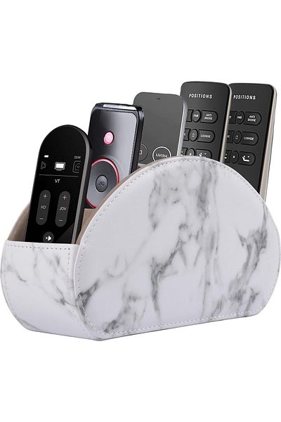 erorex Leather Remote Control Holder With 5 Compartments Tv Remote Caddy Store Box Desktop Organizer For