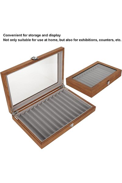 erorex Pen Display Case 12 Slot Walnut Wood Fountain Pen Display Case With Clear Glass Window For Shop Or