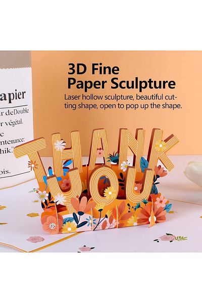 erorex Pop Up Thank You Greeting Cards 3 D Creative Greeting Cards Handmade 3D Greeting Cards With Flat