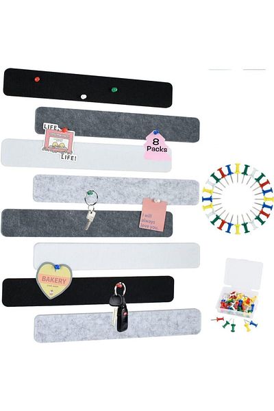 erorex 8 Pcs Cork Board Strips With 30 Pushpins Self Adhesive Bulletin Board Strips No Damage For Wall