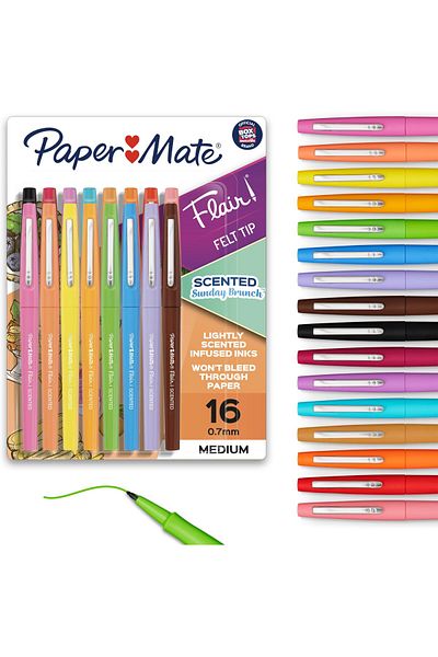 erorex Flair Sunday Brunch Scented Felt Tip Pens Assorted Colors Medium Point 0.7Mm 16 Count