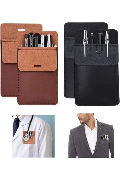 erorex Pocket Protector Pen Holder 2 Pcs Multi Purpose Leather Pen Pouch Holder Organizer Pens Pocket