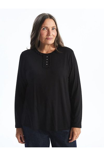 LC Waikiki Bluză de damă cu mânecă lungă, neagră, cu decolteu, LCW Grace