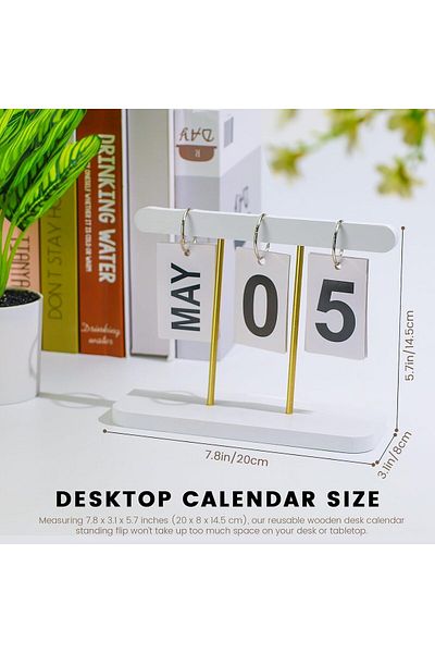 erorex Wood And Metal Perpetual Flip Calendar Reusable Wooden Desk Calendar Standing Flip Countdown Daily