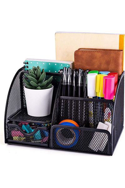 erorex Mesh Desk Organizer Desktop Organizer With 6 Compartments And 1 Drawer Multi Functional Caddy Pen