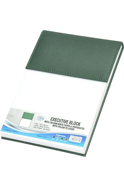 erorex Fsblpu13195Gr Executive White Paper Block And Perforated With Italian Pu Cover 100 Sheets 130 Mm X